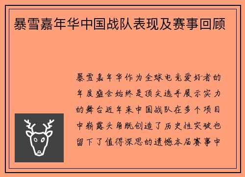 暴雪嘉年华中国战队表现及赛事回顾
