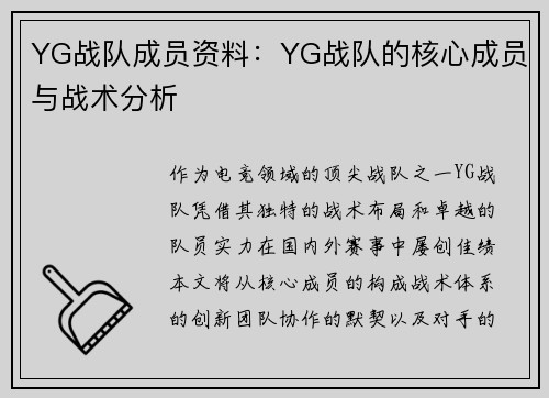 YG战队成员资料：YG战队的核心成员与战术分析