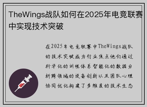 TheWings战队如何在2025年电竞联赛中实现技术突破